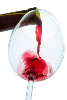 The red wine jet with glass and bottle close up