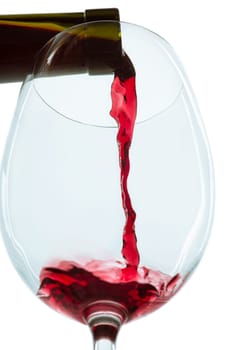 The red wine jet with glass and bottle close up
