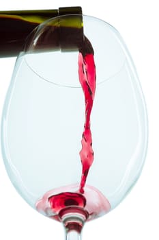 The red wine jet with glass and bottle close up