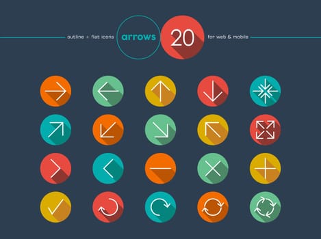 Colorful arrows in outline style set for web and mobile app. EPS10 vector file organized in layers for easy editing.