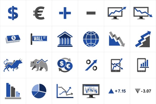 Stock market exchange and finance icon set concept illustration. Ideas for website and app layout.
