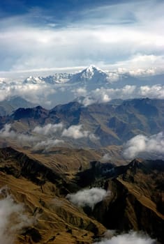 View of Andes mountains from airplane, Peru