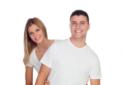 Loving couple smiling isolated on a white background