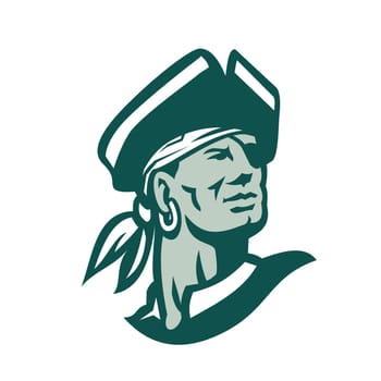 Icon style illustration of a Captain Buccaneer pirate Looking Up on isolated background.