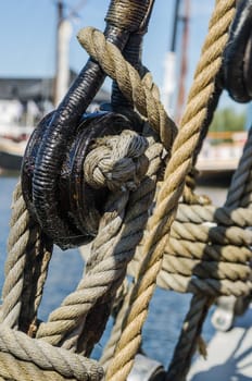 Rigging on the deck of an old sailing ship