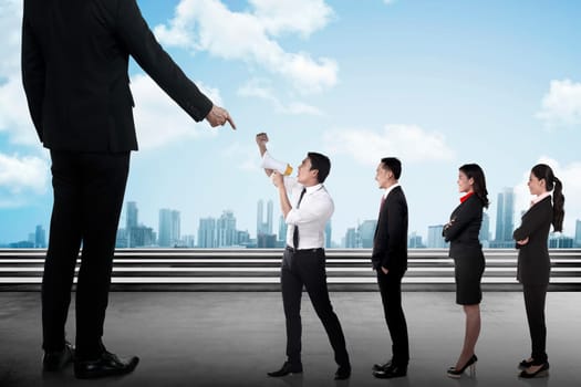 Business team protest to the boss using megaphone. Business communication concept