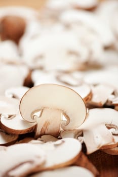 Format-filling view of sliced mushrooms.