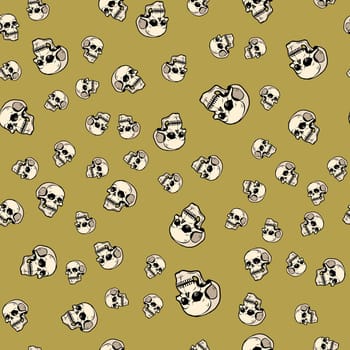 Human skull seamless pattern background, pop art retro vector illustration. Halloween holiday and Mexican day of the dead