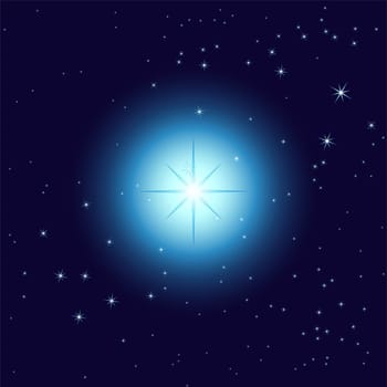 Glowing light bursts on dark background. Star flare. Magic, bright effect