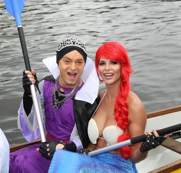 Julian F.M. Stoeckel ( evil stepmother of Snow White ) and Micaela Schaefer ( mermaid Arielle ) ,. Dragon boat race in favor of Hamburg children's aid projects at the Hansa Rowing Club on the Alster Hamburg ,09.09.2017.