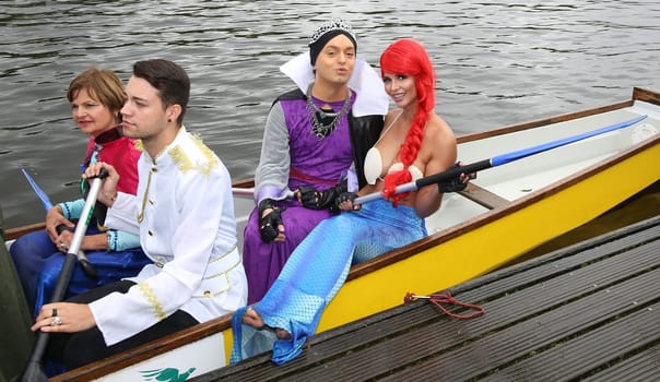 Franziska Menke,Marcell Damaschke ,Julian F.M. Stoeckel ( evil stepmother of Snow White ) and Micaela Schaefer ( mermaid Arielle ) ,. Dragon boat race in favor of Hamburg children's aid projects at the Hansa Rowing Club on the Alster Hamburg ,09.09.2017.