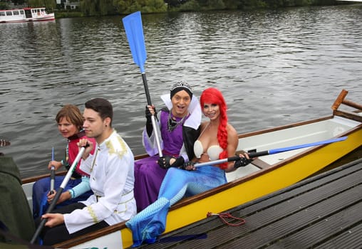 Julian F.M. Stoeckel ( evil stepmother of Snow White ) and Micaela Schaefer ( mermaid Arielle ) ,. Dragon boat race in favor of Hamburg children's aid projects at the Hansa Rowing Club on the Alster Hamburg ,09.09.2017.