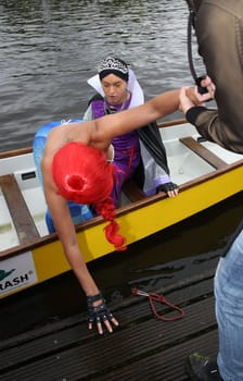 Julian F.M. Stoeckel ( evil stepmother of Snow White ) and Micaela Schaefer ( mermaid Arielle ) ,. Dragon boat race in favor of Hamburg children's aid projects at the Hansa Rowing Club on the Alster Hamburg ,09.09.2017.