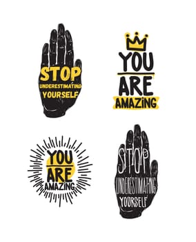Color inspirational vector illustration set, motivational quotes typographic poster. Hand drawn phrases for t-shirts posters web mobile phone etc