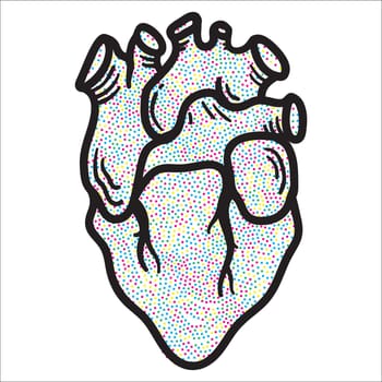 Artistic decorative hand drawn heart in trendy modern pop art style. Fashion sticker design element symbol T-shirt