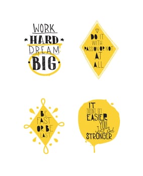 Color inspirational vector illustration set, motivational quotes typographic poster. Hand drawn phrases for t-shirts posters web mobile phone etc