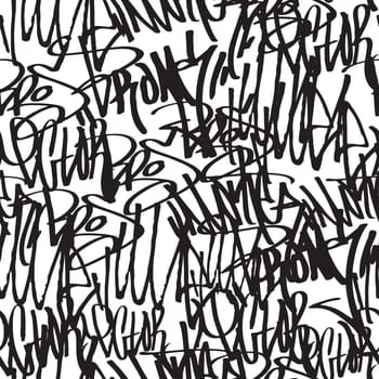 Vector tags seamless pattern. Fashion black and white graffiti hand drawing design texture in hip hop street art style for t-shirt skateboard textile