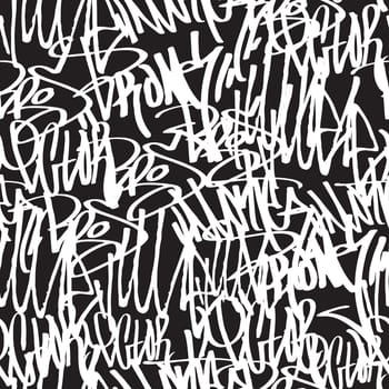 Vector tags seamless pattern. Fashion graffiti hand drawing texture, street art retro style vintage design for t-shirt skateboard textile wrapping paper in black white
