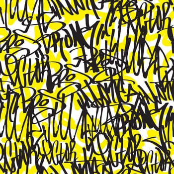 Vector tags seamless pattern. Fashion black and white graffiti hand drawing design texture in hip hop street art style for t-shirt skateboard textile