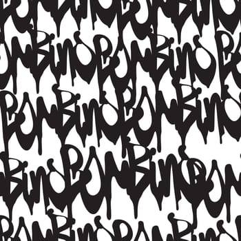 Vector tags seamless pattern. Fashion black and white graffiti hand drawing design texture in hip hop street art style for t-shirt skateboard textile