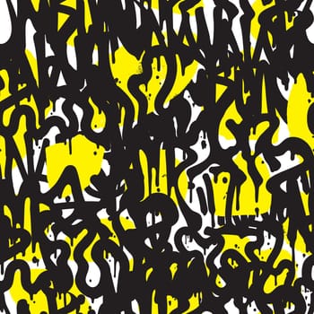 Vector tags seamless pattern. Fashion black and white graffiti hand drawing design texture in hip hop street art style for t-shirt skateboard textile