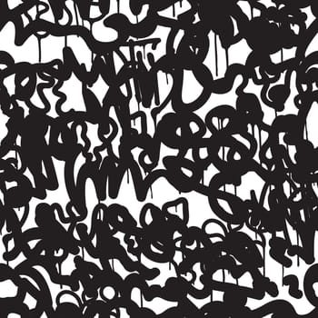 Vector tags seamless pattern. Fashion black and white graffiti hand drawing design texture in hip hop street art style for t-shirt skateboard textile