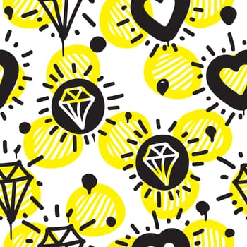 Vector tags seamless pattern. Fashion black and white graffiti hand drawing design texture in hip hop street art style for t-shirt skateboard textile