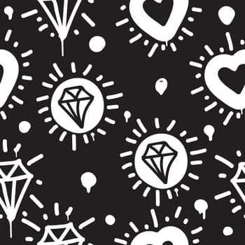 Vector tags seamless pattern. Fashion black and white graffiti hand drawing design texture in hip hop street art style for t-shirt skateboard textile