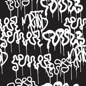 Vector tags seamless pattern. Fashion graffiti hand drawing texture, street art retro style vintage design for t-shirt skateboard textile wrapping paper in black white