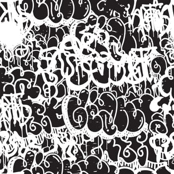 Vector tags seamless pattern. Fashion graffiti hand drawing texture, street art retro style vintage design for t-shirt skateboard textile wrapping paper in black white