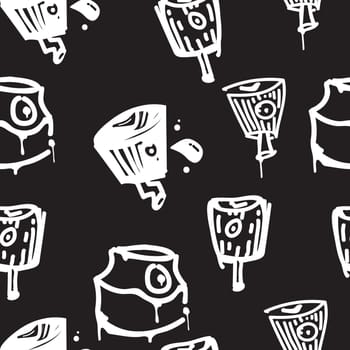 Vector tags seamless pattern. Fashion black and white graffiti hand drawing design texture in hip hop street art style for t-shirt skateboard textile