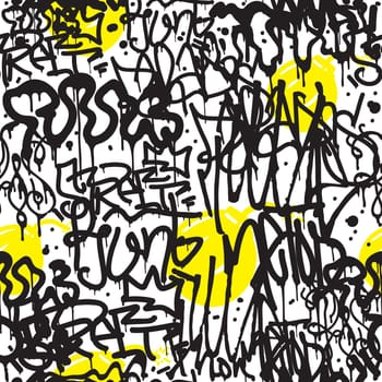 Vector tags seamless pattern. Fashion black and white graffiti hand drawing design texture in hip hop street art style for t-shirt skateboard textile