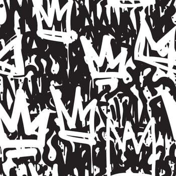 Vector tags seamless pattern. Fashion black and white graffiti hand drawing design texture in hip hop street art style for t-shirt skateboard textile