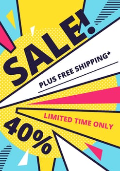 Flat design sale website banner template. Bright colorful vector illustrations for social media, posters, email, print, ads designs, promotional material. Yellow Pink Blue black and white