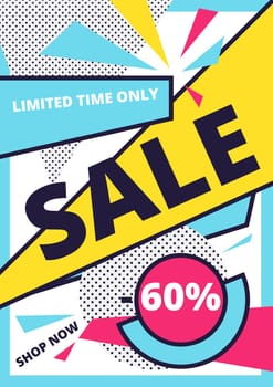 Flat design sale website banner template. Bright colorful vector illustrations for social media, posters, email, print, ads designs, promotional material. Yellow Pink Blue black and white