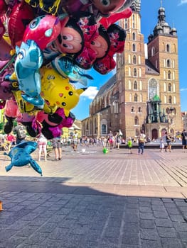 Krakow, Poland - July 29, 2017 : Balloons, popular cartoons close-up in the center of town Cracow