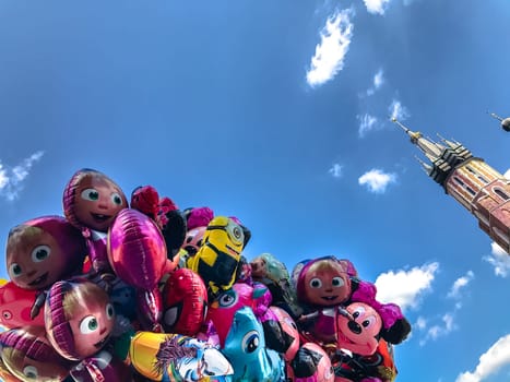 Krakow, Poland - July 29, 2017 : Balloons, popular cartoons close-up in the center of town Cracow