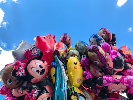 Krakow, Poland - July 29, 2017 : Balloons, popular cartoons close-up in the center of town Cracow