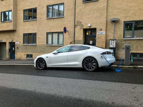Oslo, Norway - 07 June 2017: Electric car charging station. Eco automobile that sparked a revolution