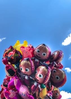 Krakow, Poland - July 29, 2017 : Balloons, popular cartoons close-up in the center of town Cracow