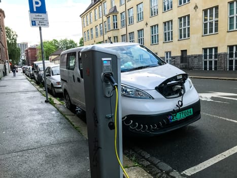 Oslo, Norway - 07 June 2017: Electric car charging station. Eco automobile that sparked a revolution