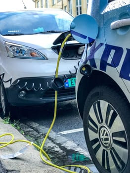 Oslo, Norway - 07 June 2017: Electric car charging station. Eco automobile that sparked a revolution