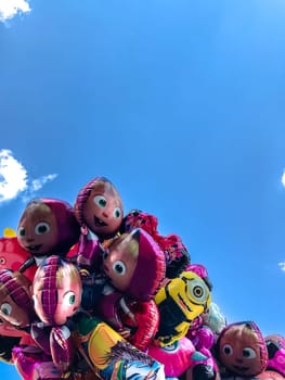 Krakow, Poland - July 29, 2017 : Balloons, popular cartoons close-up in the center of town Cracow