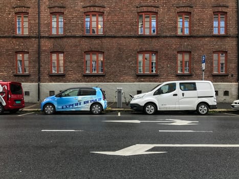 Oslo, Norway - 07 June 2017: Electric car charging station. Eco automobile that sparked a revolution