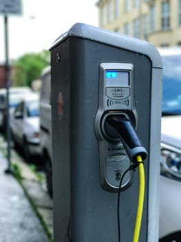 Oslo, Norway - 07 June 2017: Electric car charging station. Eco automobile that sparked a revolution