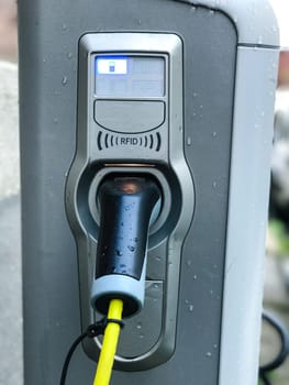 Electric car charging station in Oslo. Eco automobile that sparked a revolution