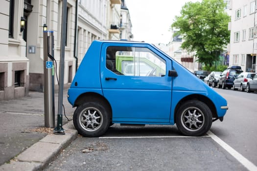 Electric car charging station in Oslo. Eco automobile that sparked a revolution