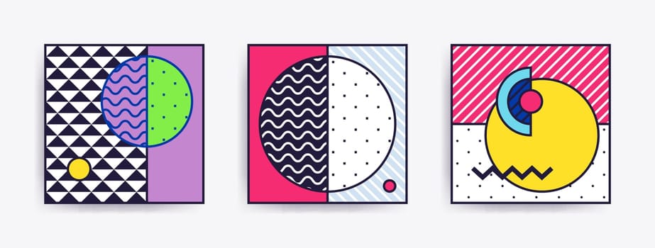 Big Collection with trendy backgrounds for your project, animation, advertisement, commercial banner, flyer, sale, frame. Simple poster, patches, badges in mix neo memphis, pop art style