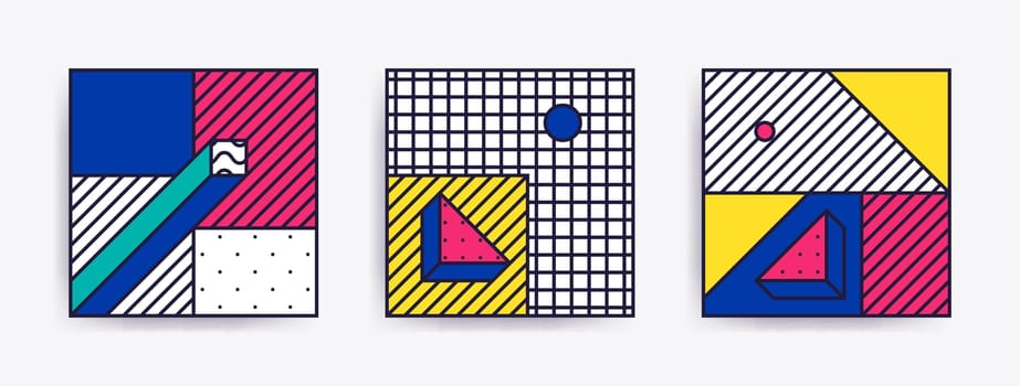 Big Collection with trendy backgrounds for your project, animation, advertisement, commercial banner, flyer, sale, frame. Simple poster, patches, badges in mix neo memphis, pop art style