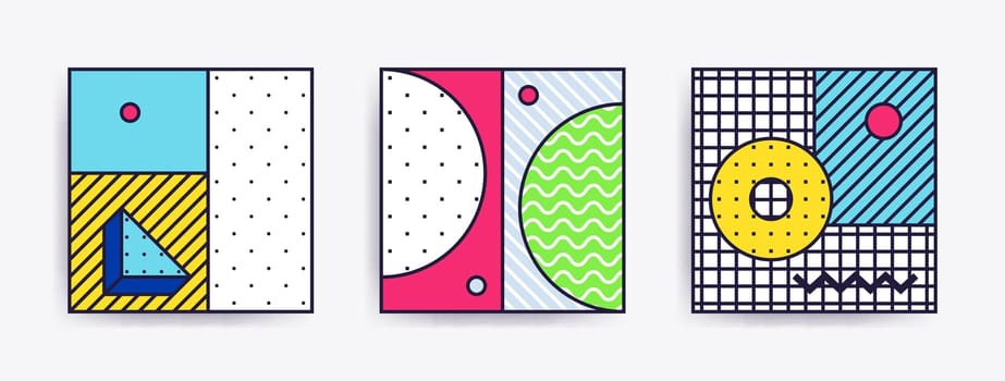 Big Collection with trendy backgrounds for your project, animation, advertisement, commercial banner, flyer, sale, frame. Simple poster, patches, badges in mix neo memphis, pop art style